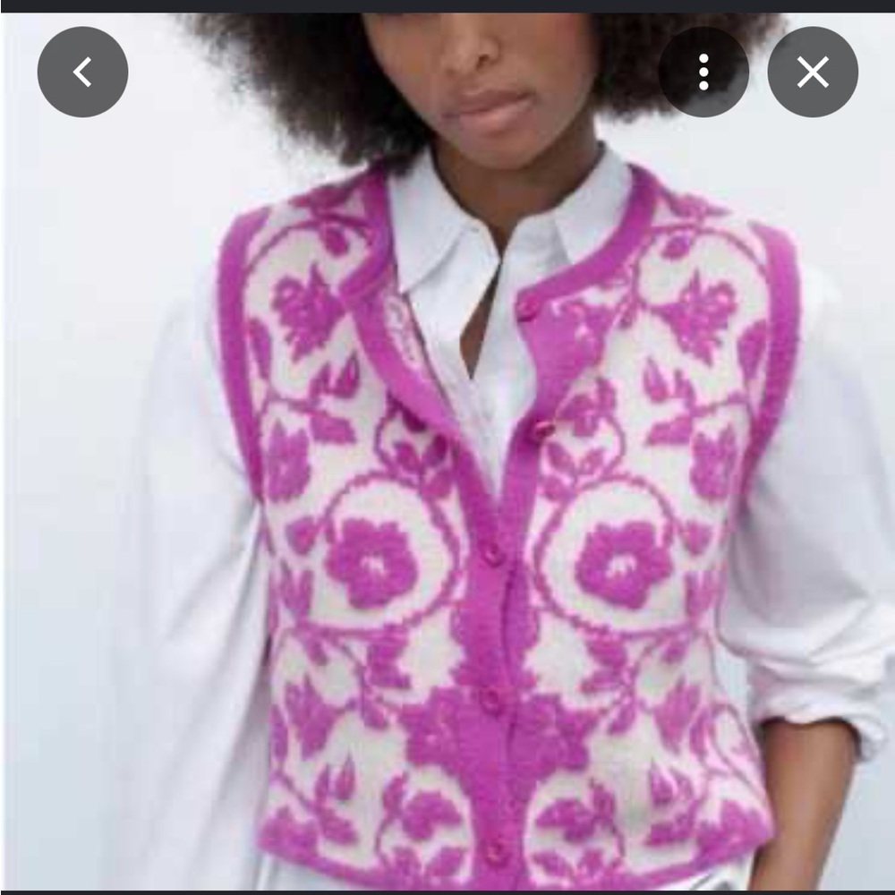 Zara Pink Floral Knit Button-Up Vest - Picture 2 of 8